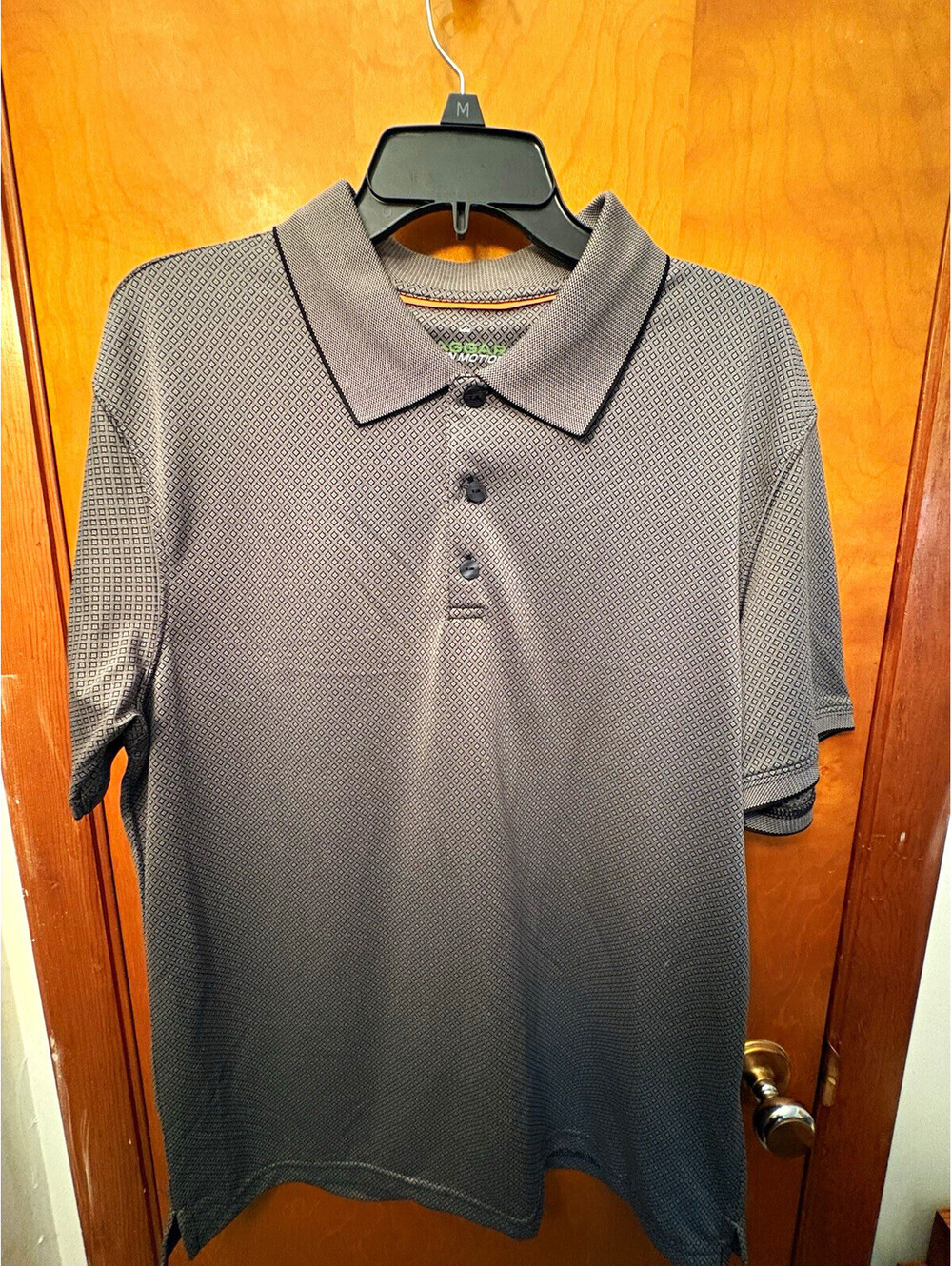 Haggar In Motion Men’s Performance Golf Polo Shirt Gray Black Size Medium